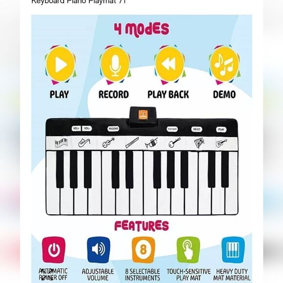 24 Keys Piano Keyboard Mat Record, Playback, Demo, Play, Adjustable Volume EUC - Picture 6 of 9